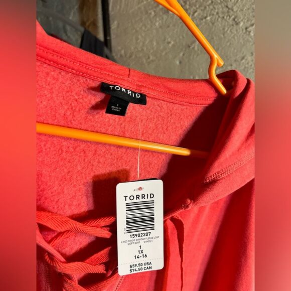 Hoodie by Torrid NWT plus 1X Ombre Hoodie, lovely coral to red color - Picture 11 of 12